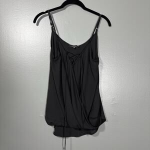 Be Cool Women's Black Faux Wrap Minimalist Tank Top - Size Medium - Spaghetti